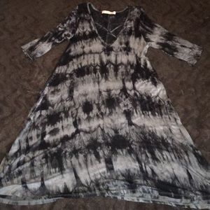 Black and Grey Tye-Dye Dress with Cross Neckline